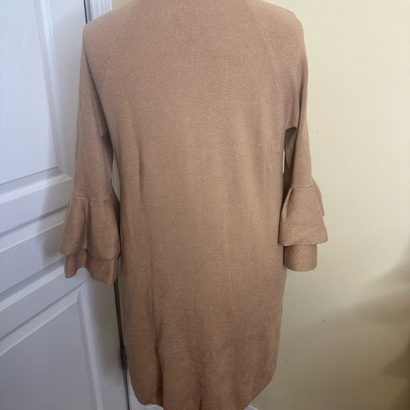 Anthropologie Claudette Ruffle Sleeve Sweater Dress tan with gold fleck - Picture 5 of 10